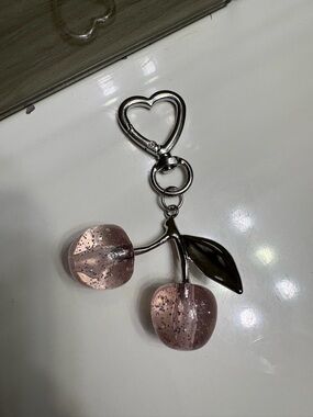 Pink Cherry Keychain Charm Keyring